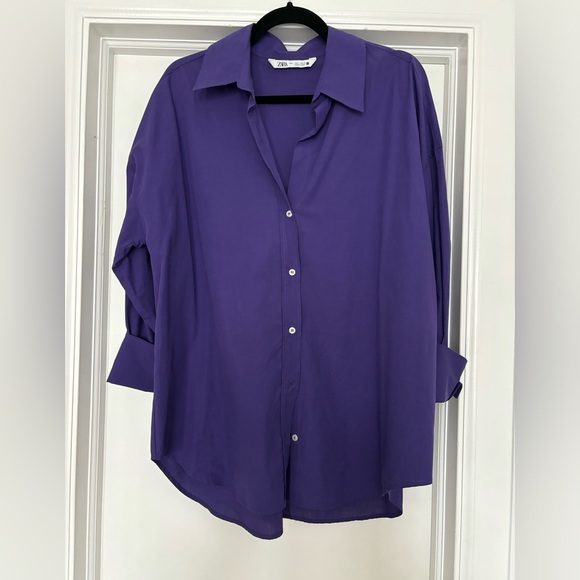 Zara Purple Button Down Poplin Shirt - Picture 1 of 3